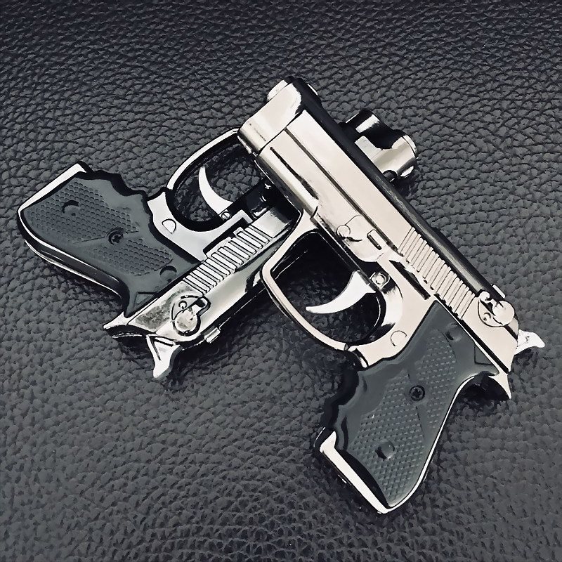 Classics Creative Funny Outdoor Windproof Lighter Metal Gun Shaped 9mm Pistol Metal Cigarette Lighter