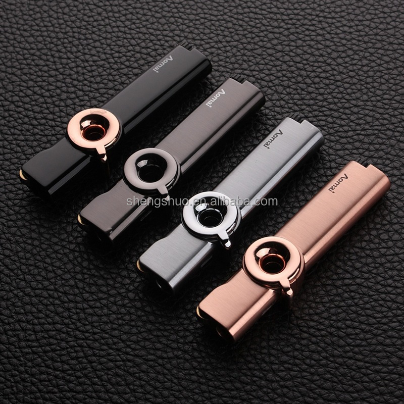 Long Strip Electroplated Metal Inflatable Lighter Direct Impact Lockable Flame Lighter Grinding Wheel Wholesale