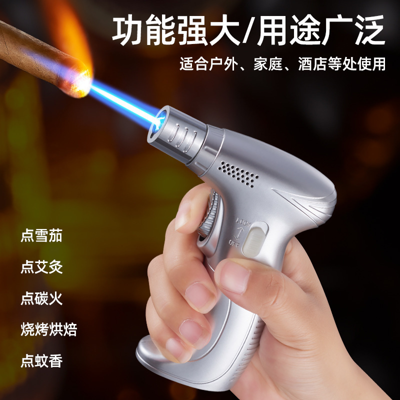 High Jet Flame Butane Cartridge Bbq Ignition Lighter Gas Flamethrower Adjustable Torch Lighter With Cigar Hole Opener