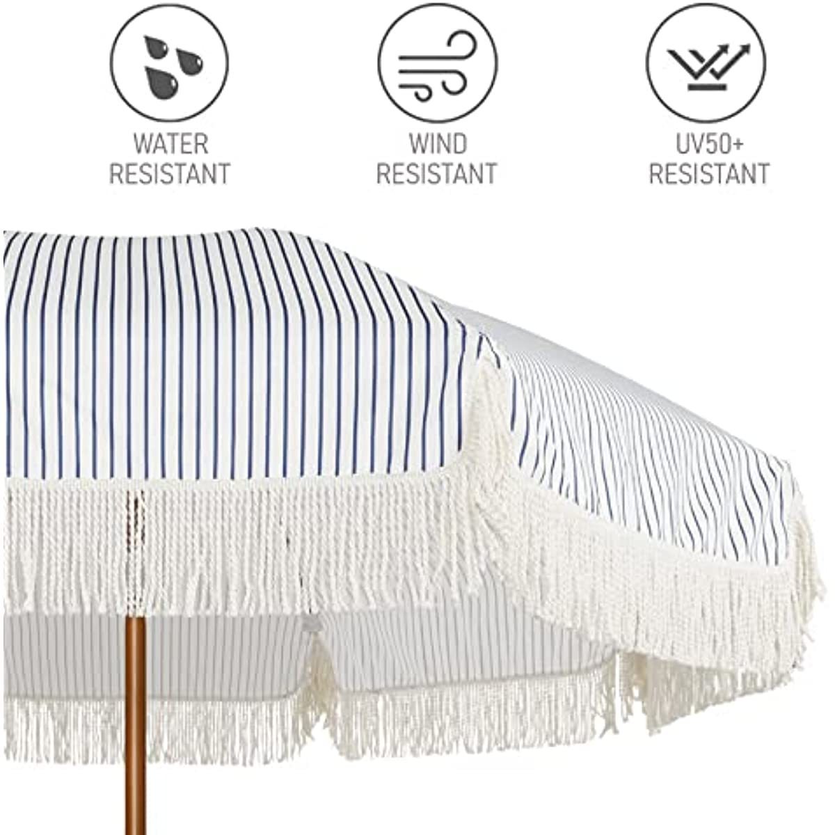 Whole Garden Parasol Beach Umbrella With Tassels Long Handle Wind Reinforcement Uv Protection Sunshade Umbrella