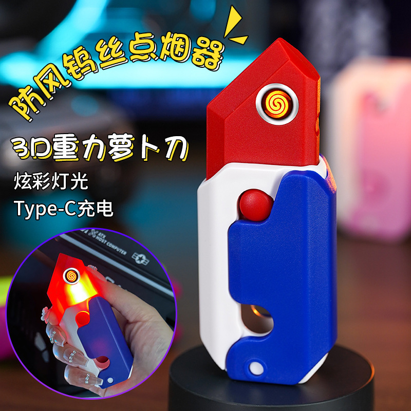 Wholesale Radish Knife Charging Lighter Glowing Toys Creative Cigarette Lighter Knife Reusable Rechargeable Lighter