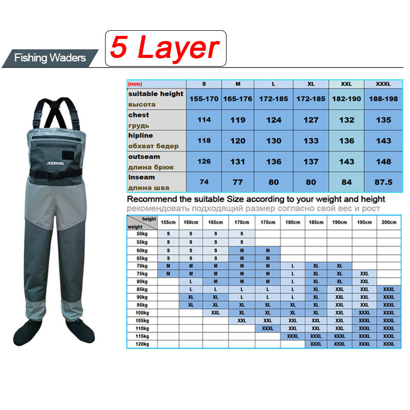 3 or 5 Layer Fishing Waders Hunting Suit Waterproof Wading Pants with Neoprene Boots Waist or Chest Fly Fishing Clothes Overalls