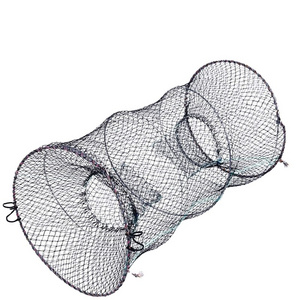 Foldable Fishing Net 1*1cm Large Mesh Crab Cage Spring Round Telescopic 6 Strands With Knotted Net