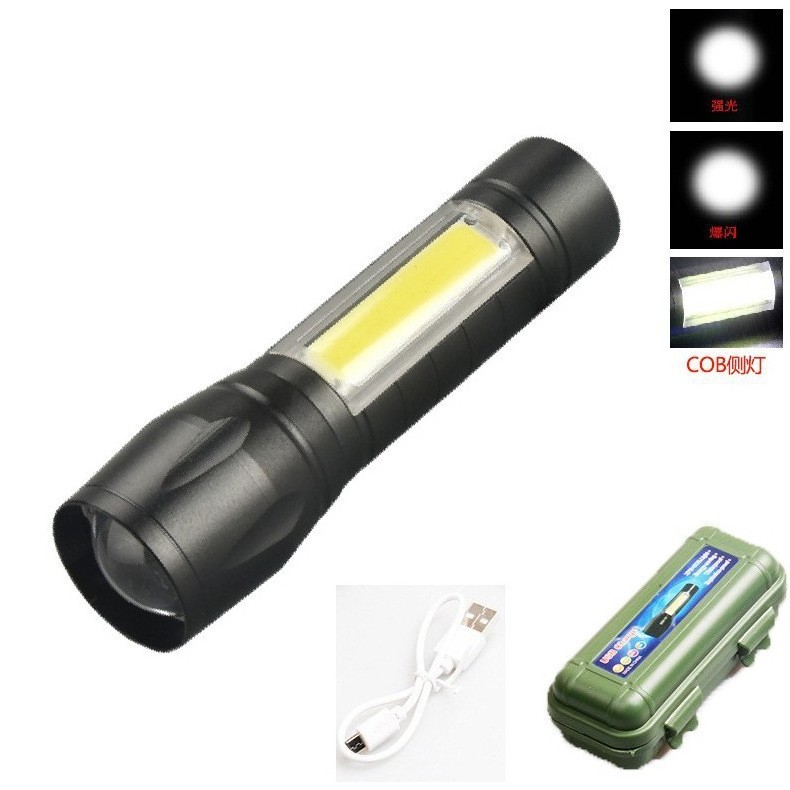 Mini Led Cob Flashlight Zoomable Portable Usb Tactical Rechargeable Flashlight For Outdoor Camping Fishing