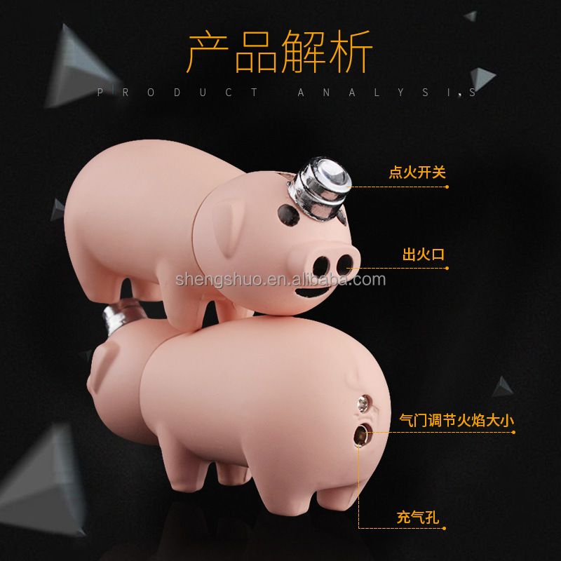 Hot Sale Creative Lighter Mini Piglet Double Torch Butane Gas Cigarette Lighter Outdoor Bbq Ignition Cigar Lighter