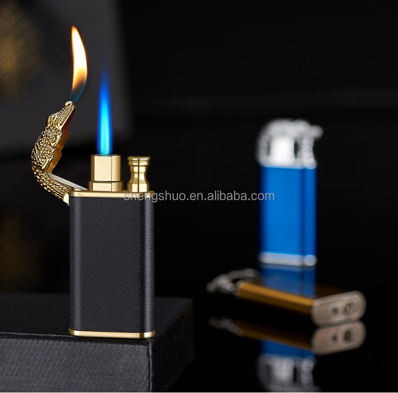 Jet Flame Open Fire Windproof Inflatable Crocodile Lighter Men's Gift Creative Dragon Double Fire Lighter