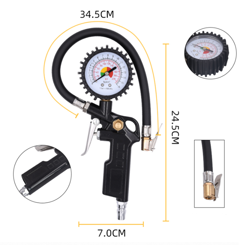 0-220PSI Universal Car Vehicle Aluminum DIAL Tire Pressure Air Inflator Gauge