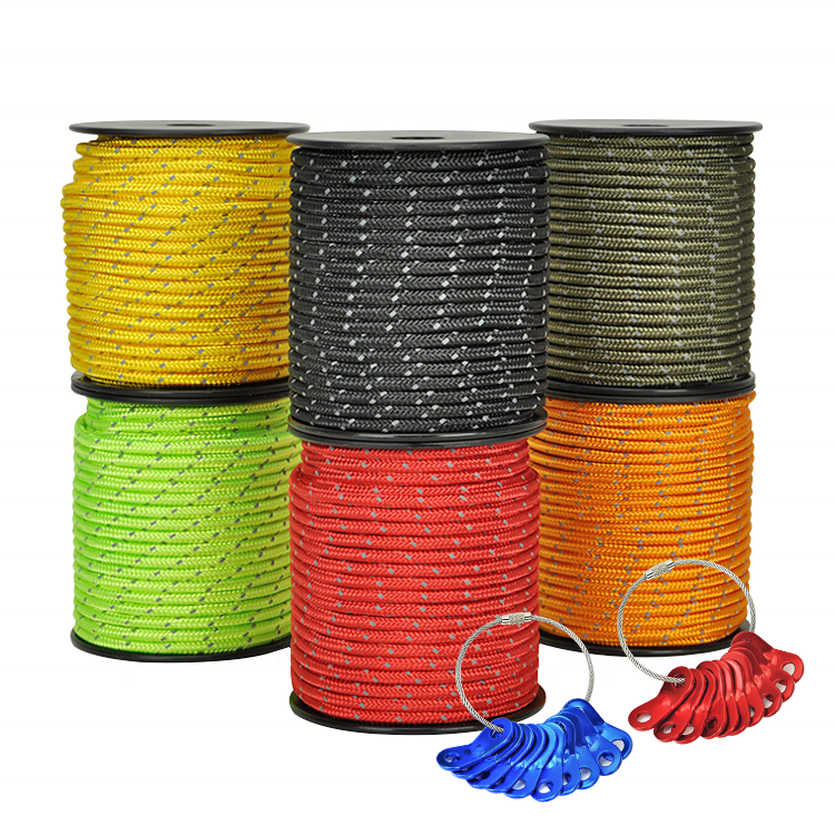 Camping Elastic Hiking Adjustable Tent Rope Glow In The Dark Windproof Tent Guyline With Aluminum Eye Buckle Tensioner