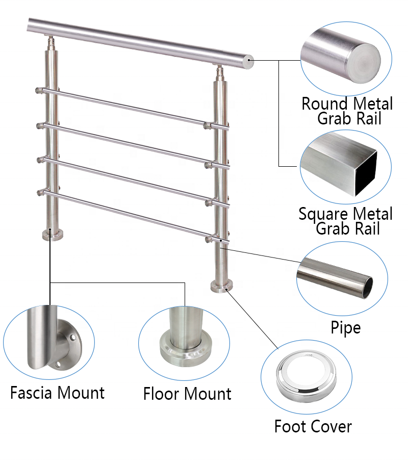 Sale Mirror Satin CAD 4 6mm Deck Pipe Tube Balustrade Pipe Post Handrail  Stainless Steel Tensioner Crossbar Railing Systems