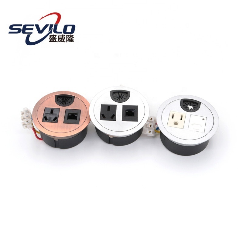 SEVILO Zinc alloy outlet rotating power desk socket uk plug socket cover