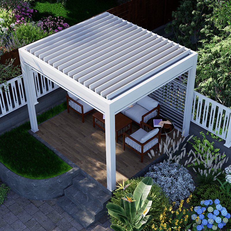 Customized low price with solar panel system bioclimatic aluminium pergola opening louvred roof