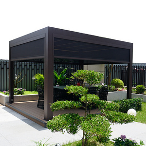 Customized Rainproof waterproof Motorized Gazebo 3x3m Aluminium Louver Roof Garden Building Deck Pergola with Glass Sliding Door