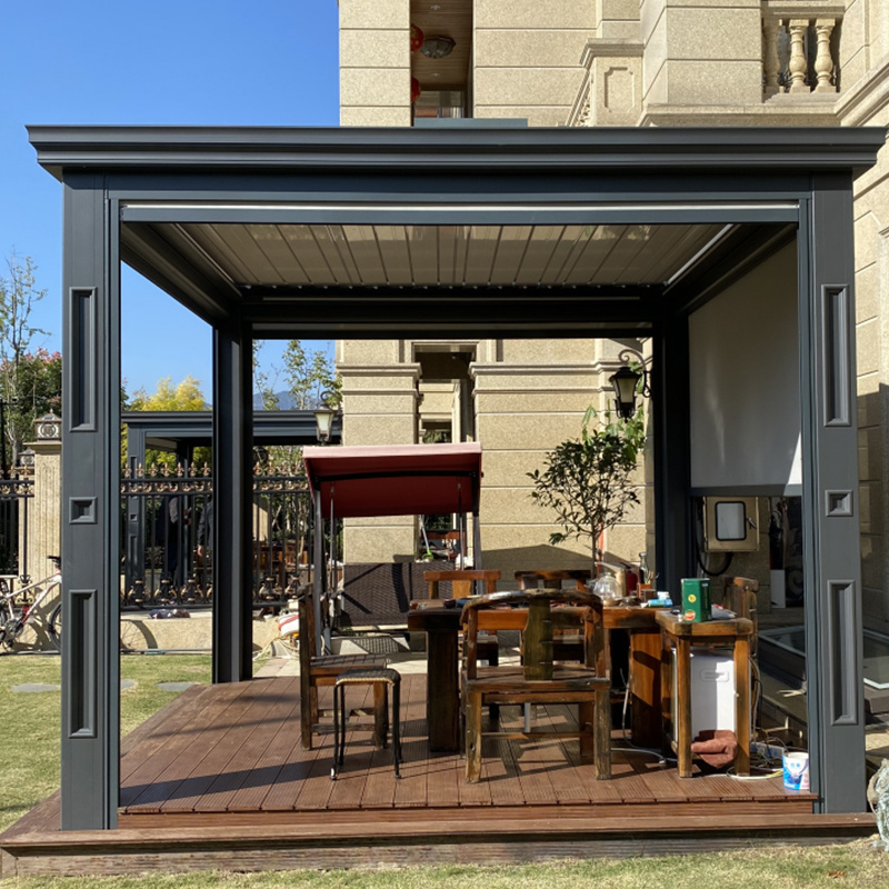 Customized Exterior Roof Metal Gazebo With Retractable zip Screen Outdoor  Aluminum Pergola Opening Roof