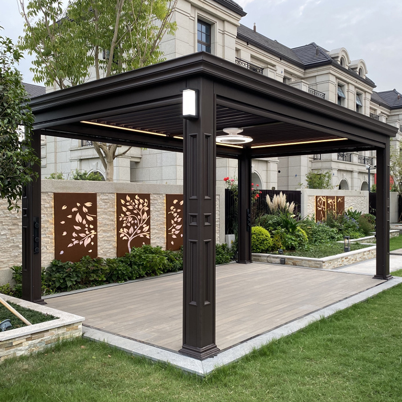 Customized Exterior Roof Metal Gazebo With Retractable zip Screen Outdoor  Aluminum Pergola Opening Roof