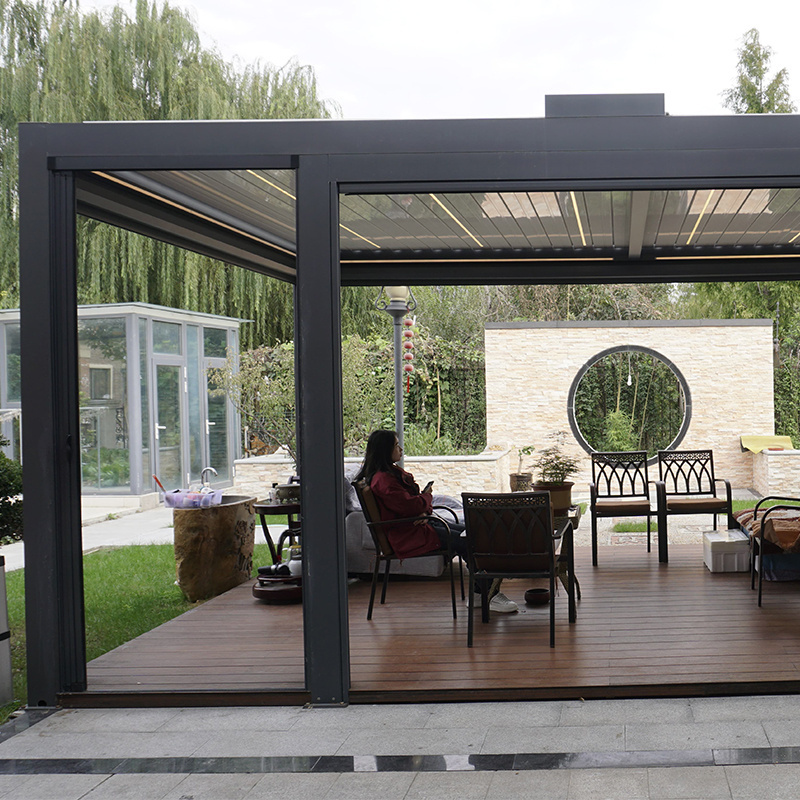 Hot aluminium louver pergola zip panels kit glass garden courtyard outdoor pergolas with led light