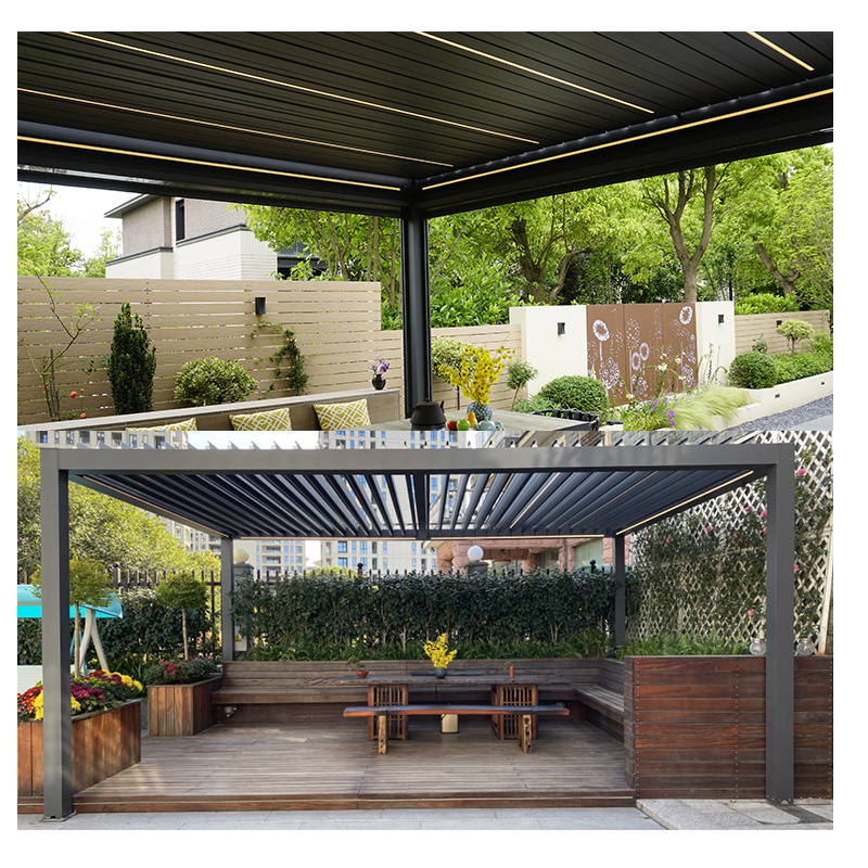 Factory 100% Waterproof Pergola Leisure Garden Motorized Louvered Roof pop up Gazebo Outdoor aluminum pergola parts