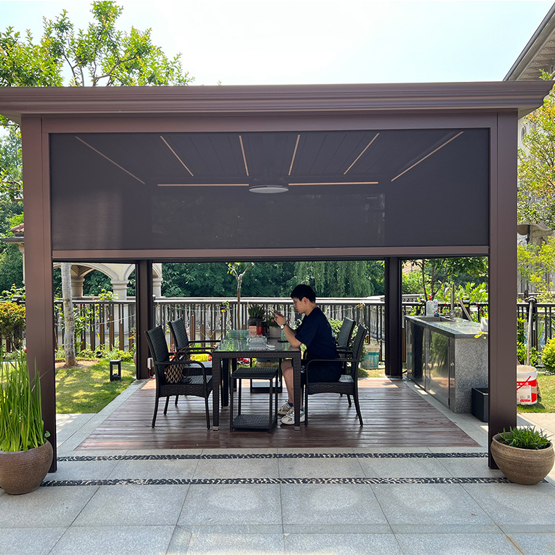 Factory customization pergola louver side zip screen outdoor blinds windproof roller blinds metal pergola