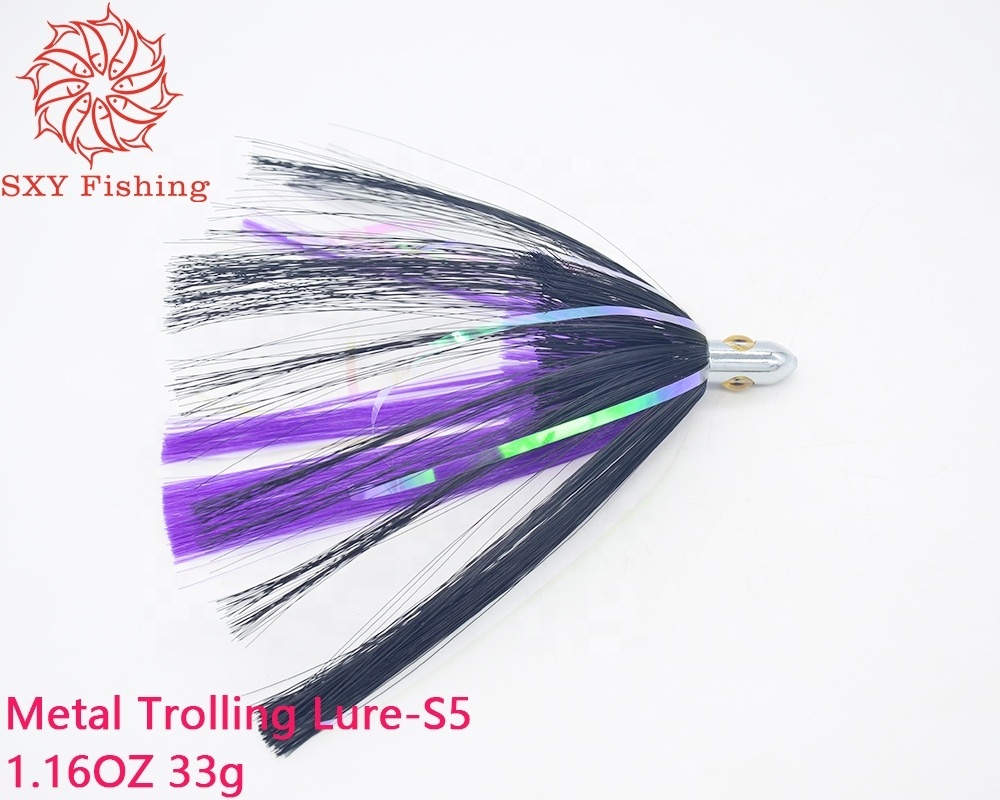 SXY FISHING Metal Trolling lures Sea bait Big game lures metal head bait Laser film Tuna Hair Lure Polyester film S5 33g 7inch