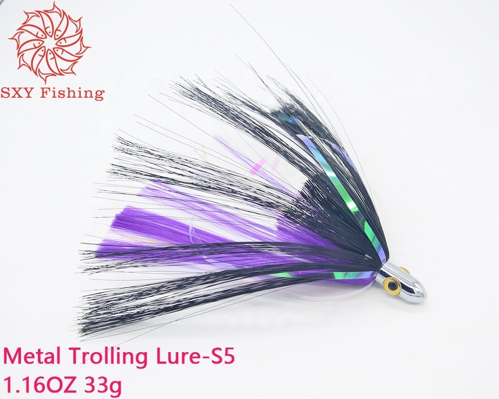 SXY FISHING Metal Trolling lures Sea bait Big game lures metal head bait Laser film Tuna Hair Lure Polyester film S5 33g 7inch