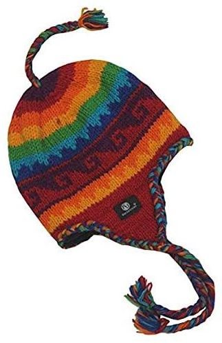 Hand Knit Unisex Wool Beanie Hat Ear Flap Fleece Lined Nepal hat