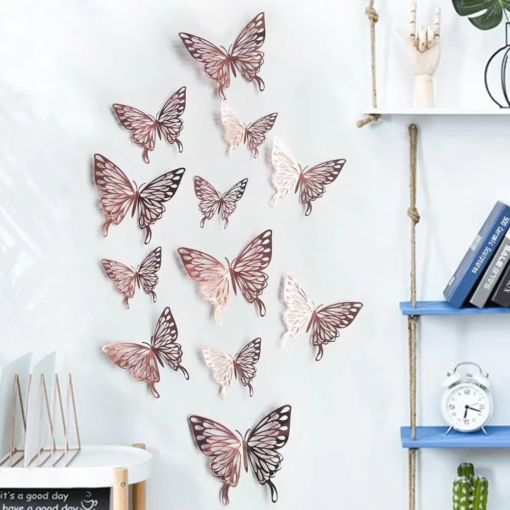 Newest Style Gold Butterfly 3D Wall Decor Stickers Mural Stickers for Home Room Wedding Decorations