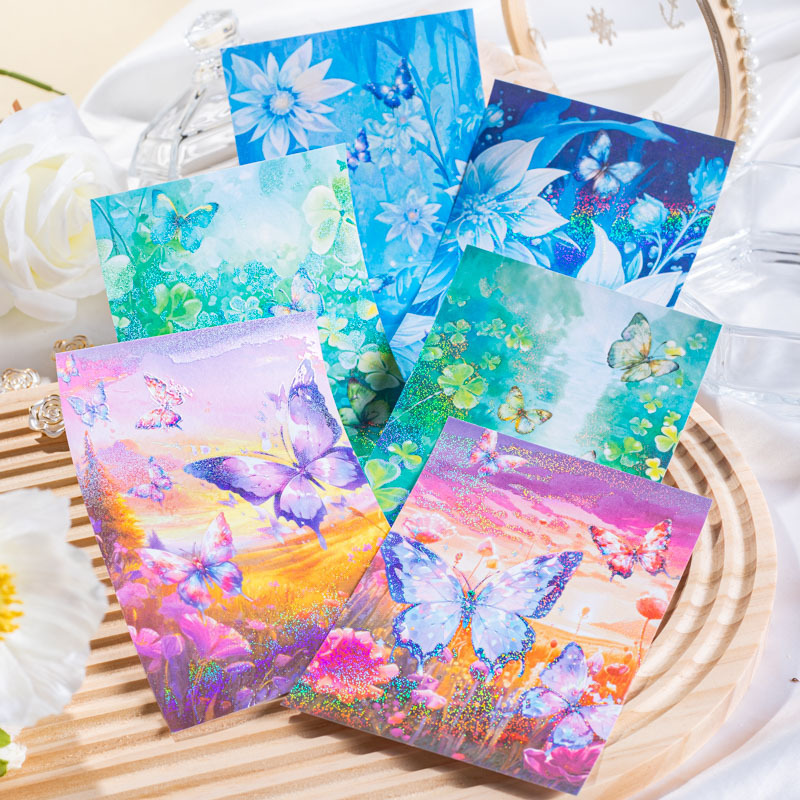 5PCS/Set Material Stickers Floral Sparkling Series Galaxy Light Background Ledger Decorative Base Paper Sticker