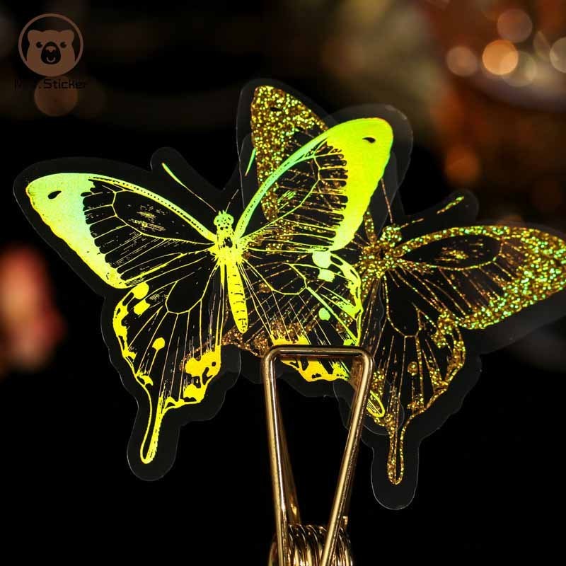 40pcs/pack Retro Laser Golden Butterfly Planet PVC Stickers Aesthetic Translucent Planner Stickers DIY Decorative Scrapbooking