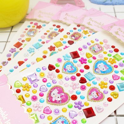 3d flash diamond crystal gem self adhesive rhinestone sticker for kids diy painting decoration