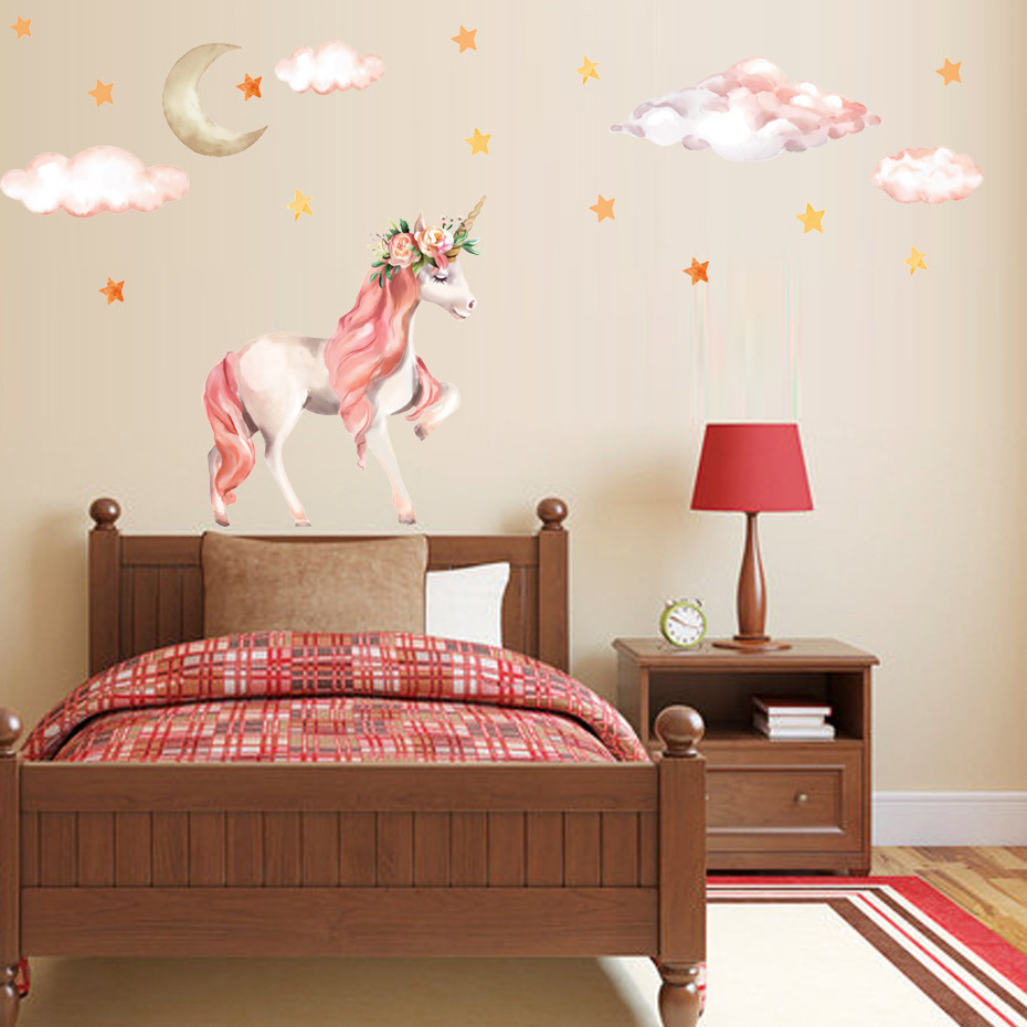 Creative Animal Wall Stickers DIY Cartoon Tianma Unicorn Mural Decals for Kids Rooms Baby Bedroom Decoration