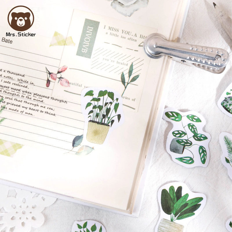 46pcs/box Mini Size Decorative Stickers Decals for Scrapbooking DIY Planner Handmade Cartoon Green Plant Journals Seal Stickers