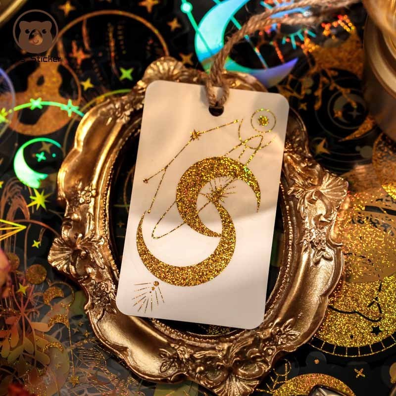 40pcs/pack Retro Laser Golden Butterfly Planet PVC Stickers Aesthetic Translucent Planner Stickers DIY Decorative Scrapbooking