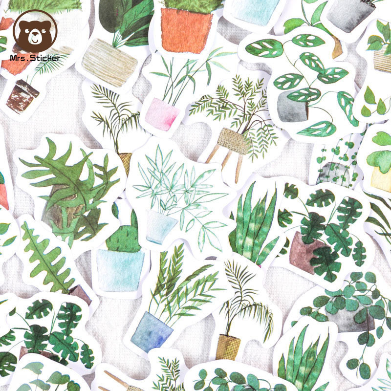 46pcs/box Mini Size Decorative Stickers Decals for Scrapbooking DIY Planner Handmade Cartoon Green Plant Journals Seal Stickers