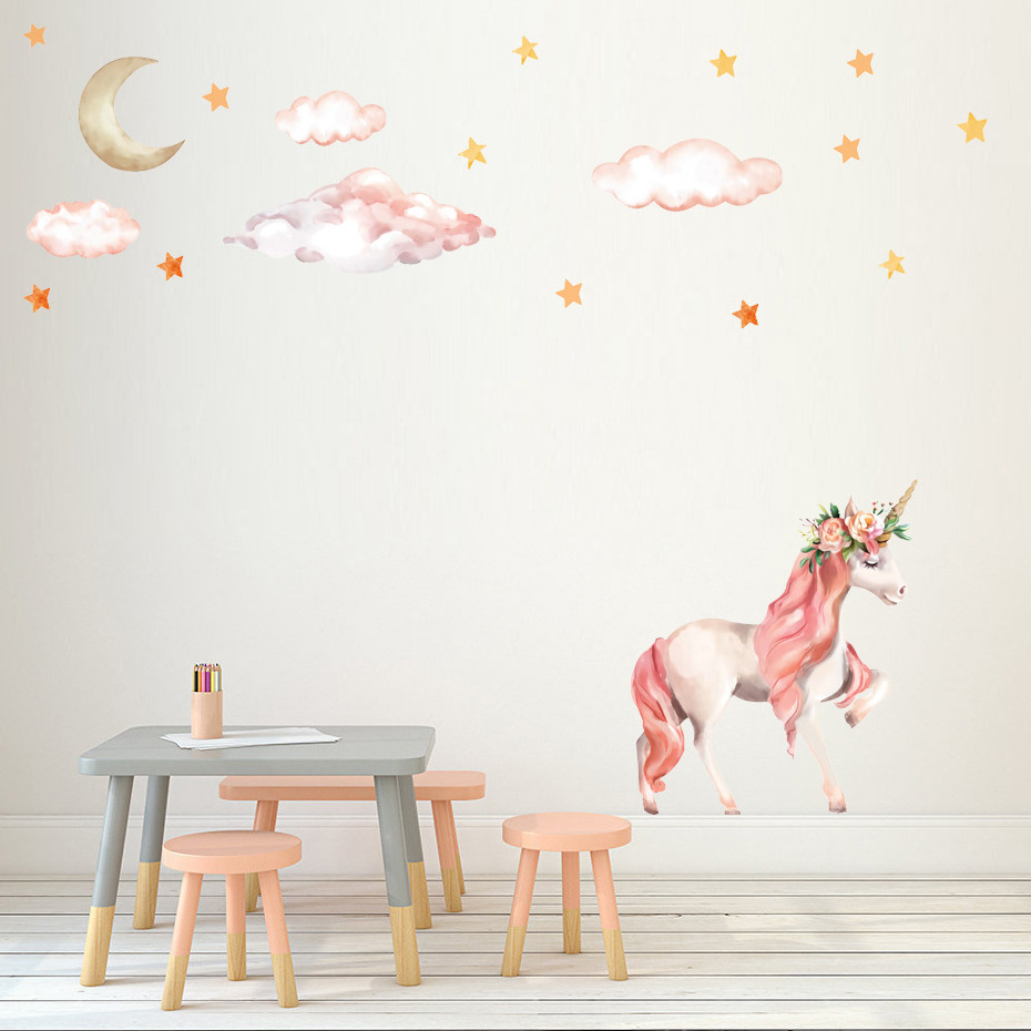 Creative Animal Wall Stickers DIY Cartoon Tianma Unicorn Mural Decals for Kids Rooms Baby Bedroom Decoration