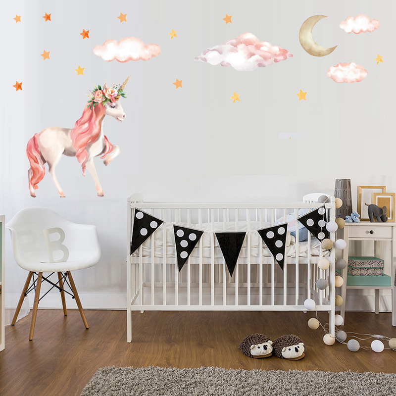 Creative Animal Wall Stickers DIY Cartoon Tianma Unicorn Mural Decals for Kids Rooms Baby Bedroom Decoration