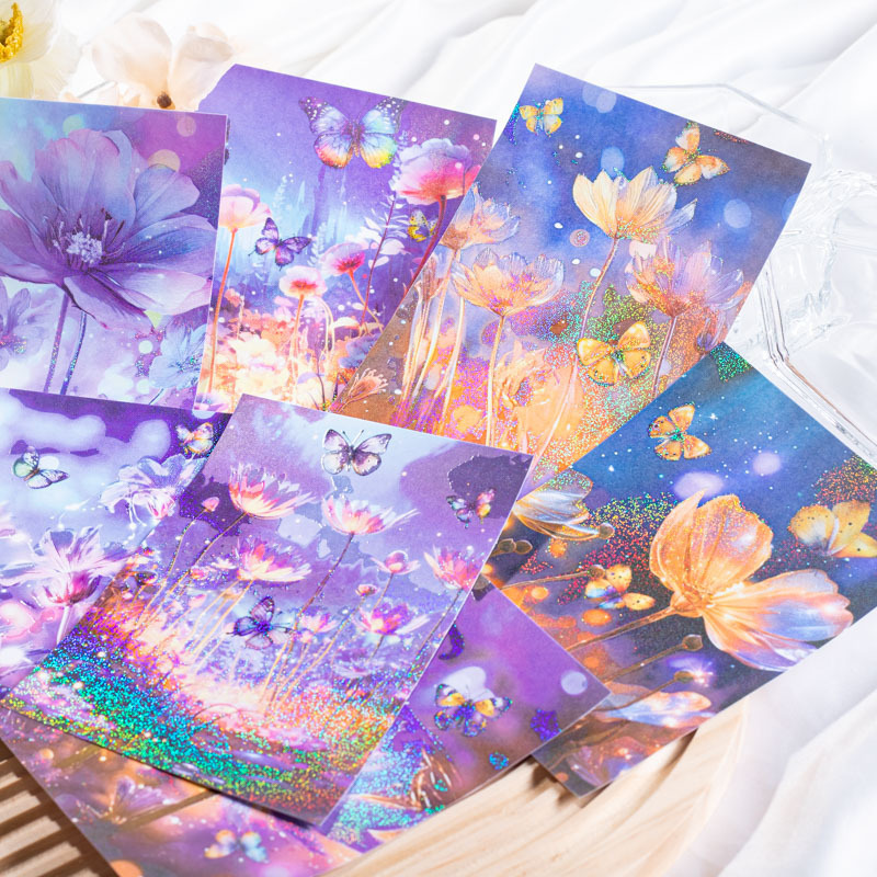 5PCS/Set Material Stickers Floral Sparkling Series Galaxy Light Background Ledger Decorative Base Paper Sticker