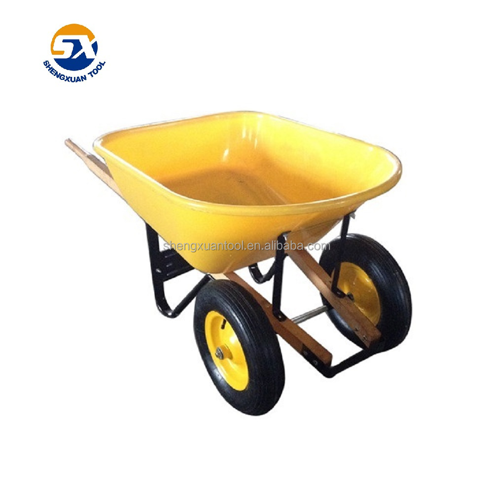 dual wheel wooden handle 120L capacity Poly tray wheelbarrow wh8802