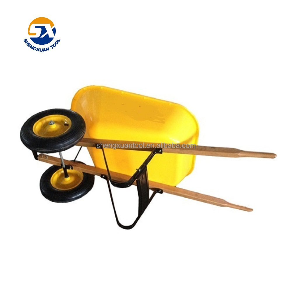 dual wheel wooden handle 120L capacity Poly tray wheelbarrow wh8802