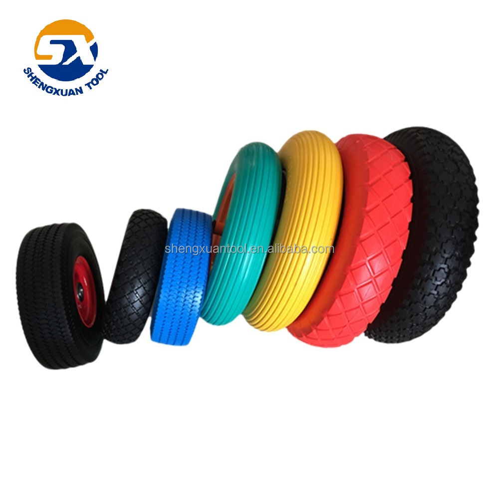 PU solid  wheelbarrow wheel, flat free, no noise wheel with steel rim and various color