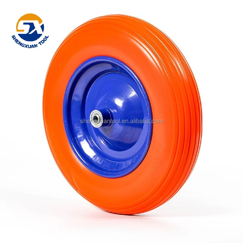 PU solid  wheelbarrow wheel, flat free, no noise wheel with steel rim and various color