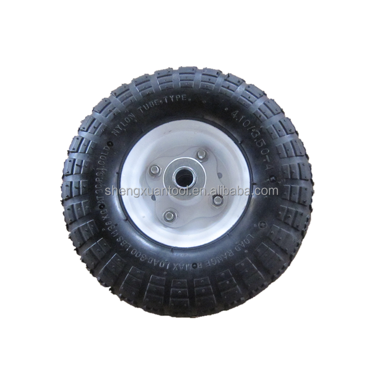 Heavy Duty Pneumatic Rubber Wheel Garden Cart Tire With Long Axle 10x3.50-4 rubber pneumatic beach cart wheel