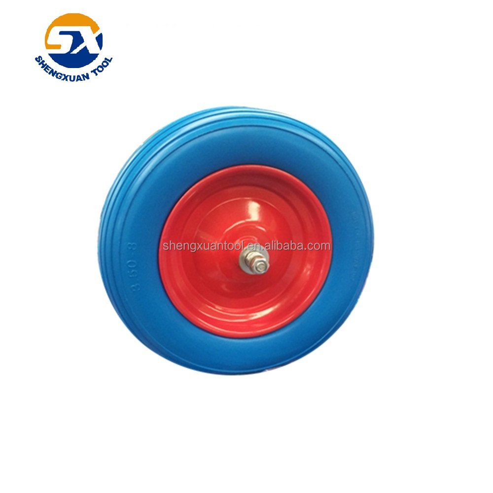 PU solid  wheelbarrow wheel, flat free, no noise wheel with steel rim and various color