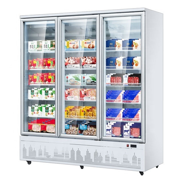 220v air cooling manufacture price drink showcase display freezers clear glass door refrigerator for supermarket