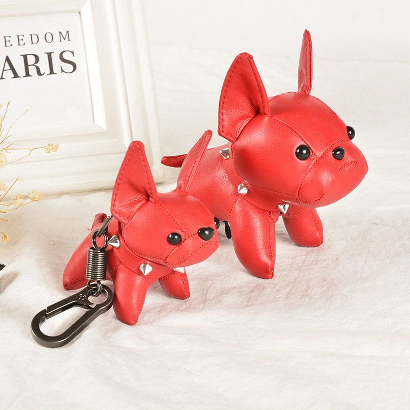 New hot-selling fashion accessories French Bulldog key chain leather dog fighting bag pendant accessories gift wholesale