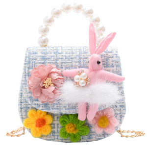 New selling through the rabbit bear new shoulder bag pearl hand heavy crossbody bag baby change fragrance princess bag gift