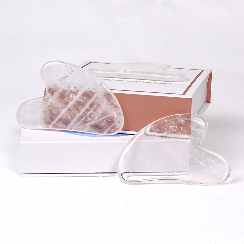 New style Clear stone jade gua sha Scraping white Clear Quartz Gua Sha Massage Tools with box