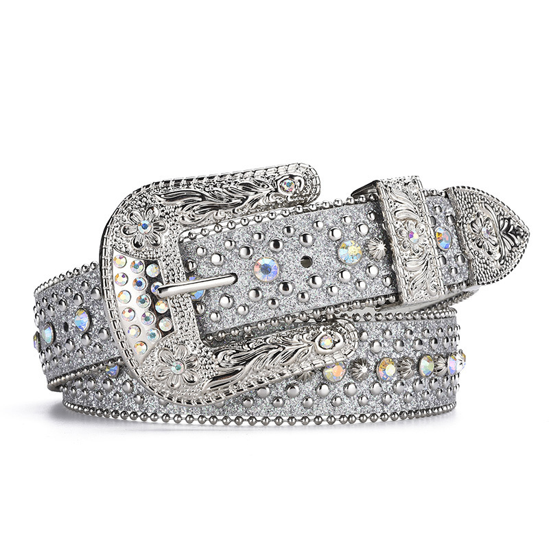 High Quality Western Style Bling Bling Crystal Belt Buckle Luxury Rhinestone Belts for Men and Women