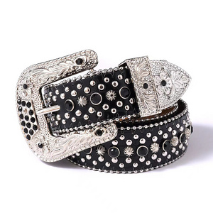 High Quality Western Style Bling Bling Crystal Belt Buckle Luxury Rhinestone Belts for Men and Women