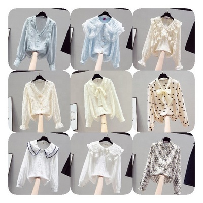 2022 spring and summer new Korean women's shirt women's long sleeved chiffon shirt