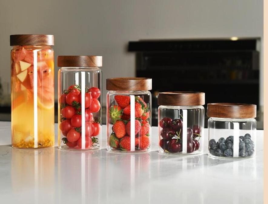 High borosilicate airtight glass canister with acacia wood lid glass storage jars for food