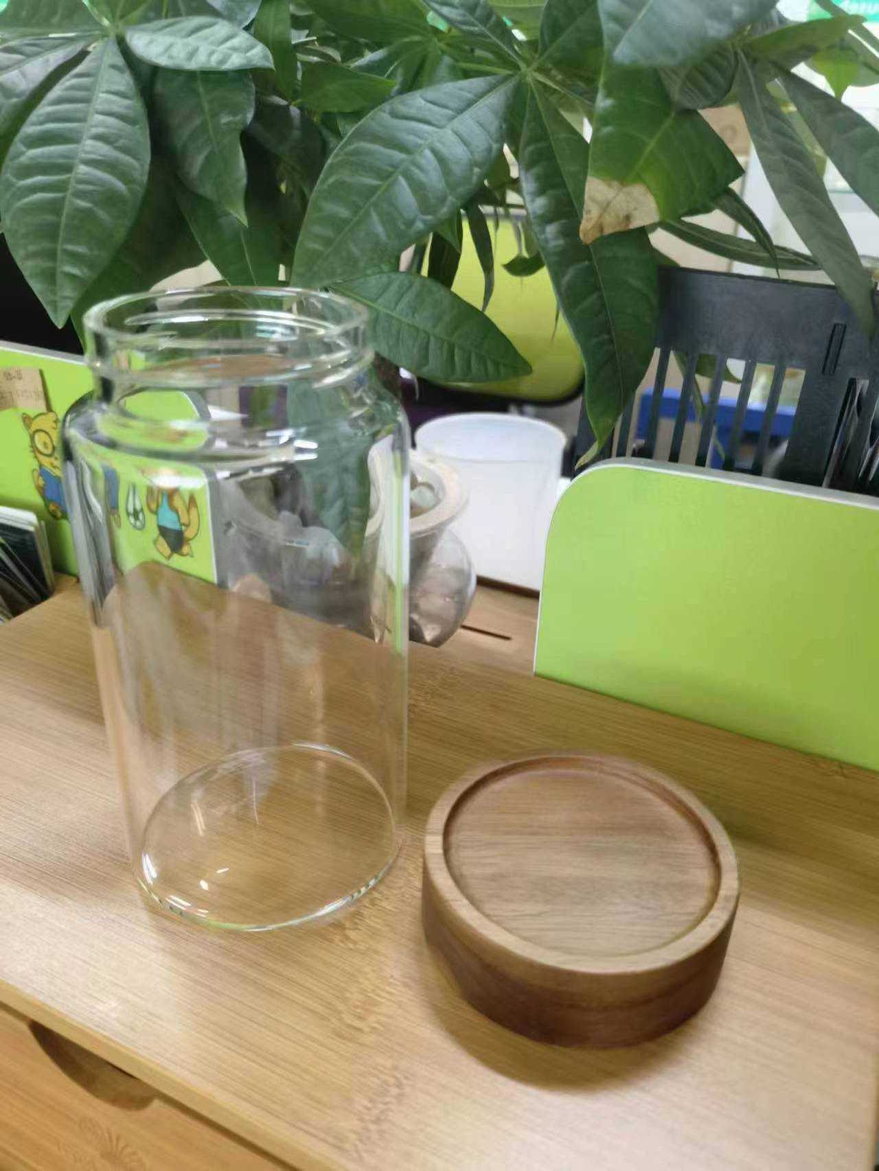 High borosilicate airtight glass canister with acacia wood lid glass storage jars for food